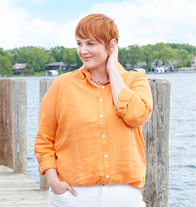 Featuring an orange linen blend shirt!