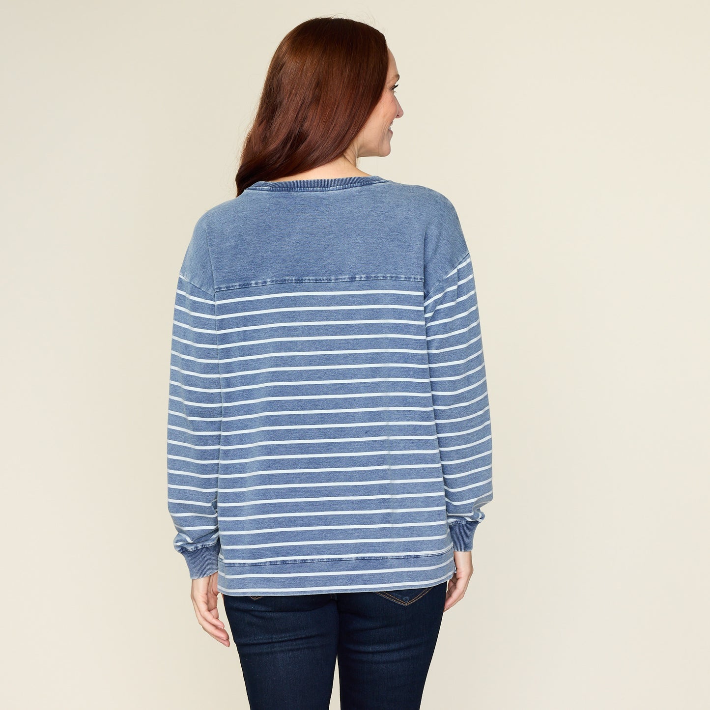 Relaxed Restyled Stripe Knit Denim Sweatshirt