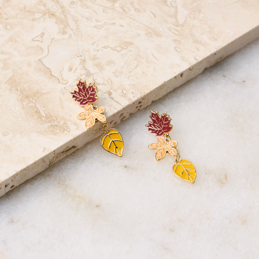 Falling Leaves Drop Post Back Earrings