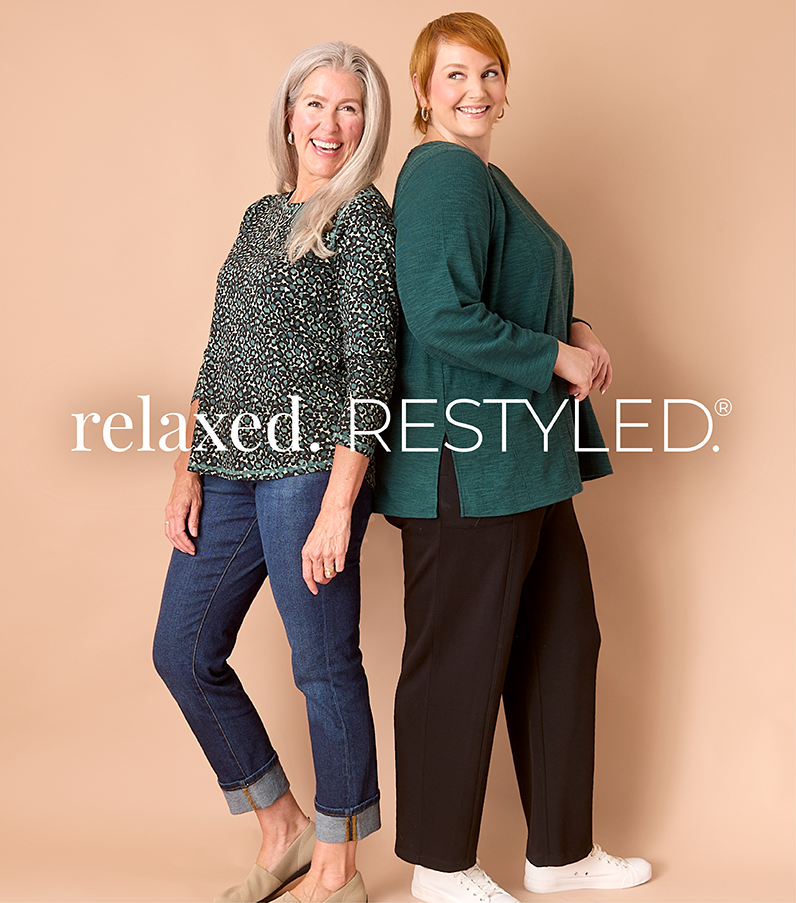 Relaxed Restyled: Relaxed fits, elevated details, and endless ways to style—this collection was made to move with you. Featuring an animal print tee and green tunic!