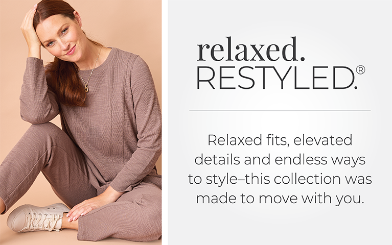Relaxed. Restyled: Relaxed fits, elevated details and endless ways to style–this collection was made to move with you. Featuring a brown tunic and brown straight leg pant!