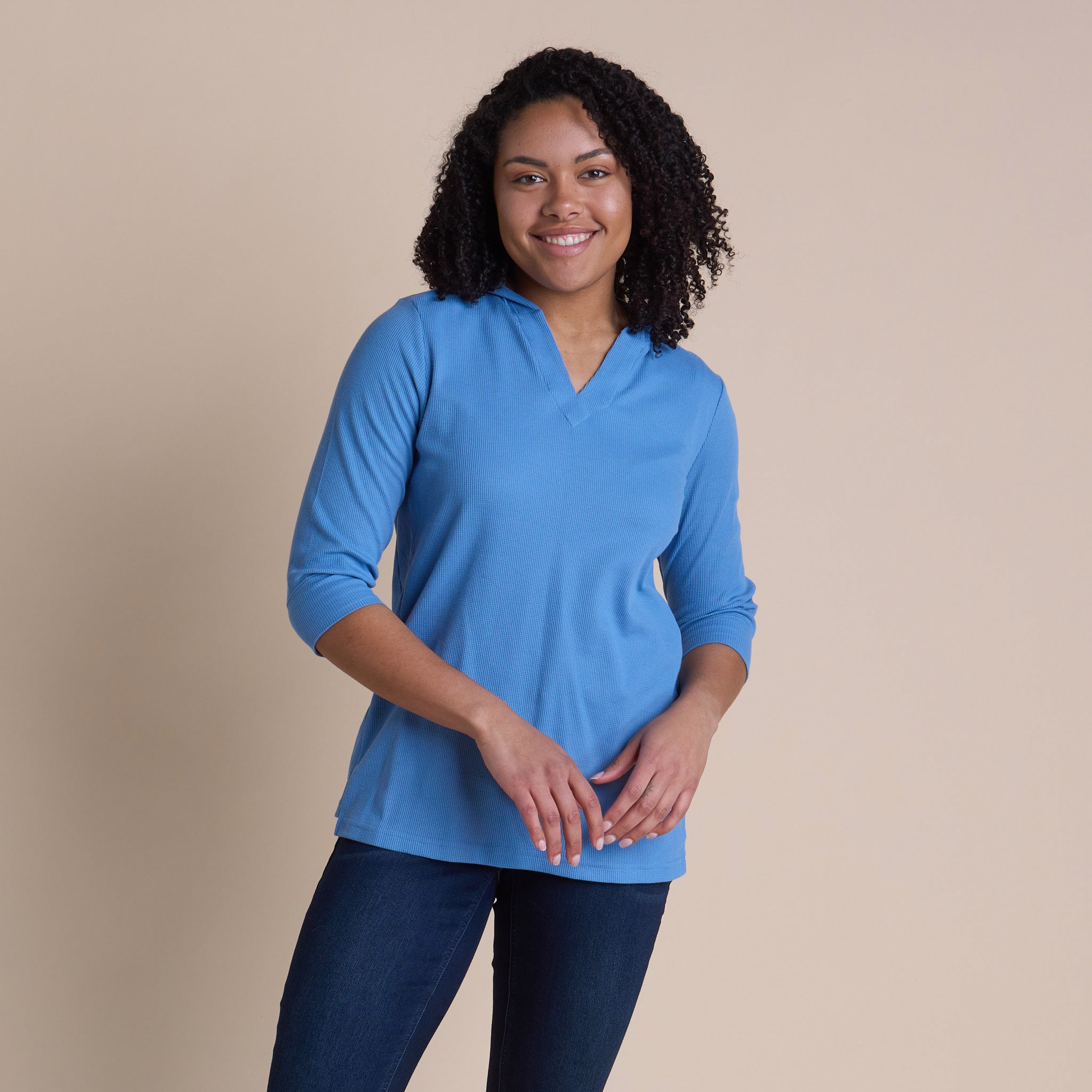 Relaxed Restyled Hooded V-Neck 3/4 Sleeve Top – Christopher & Banks