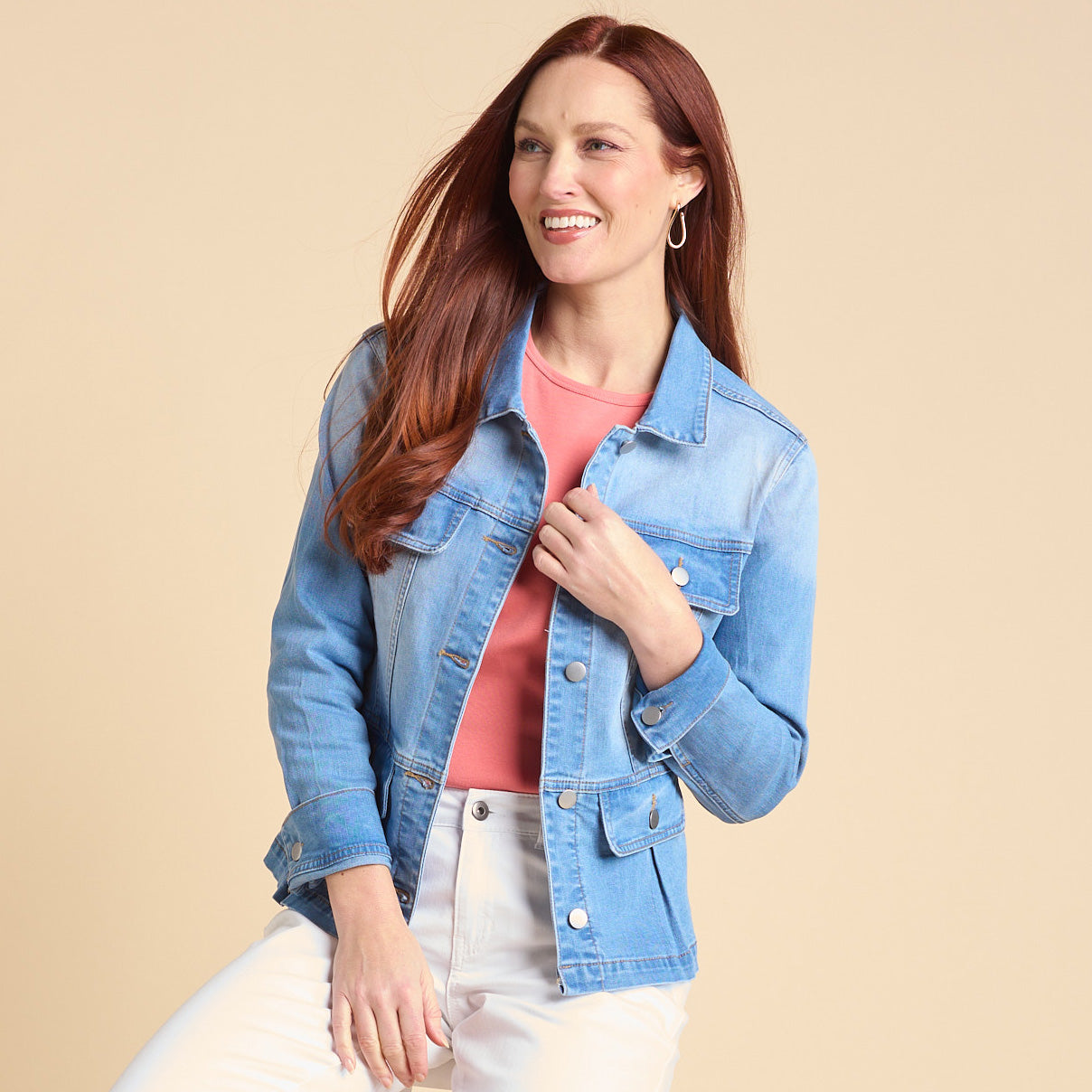 Pleated Peplum Button Front Denim Jacket – Christopher & Banks
