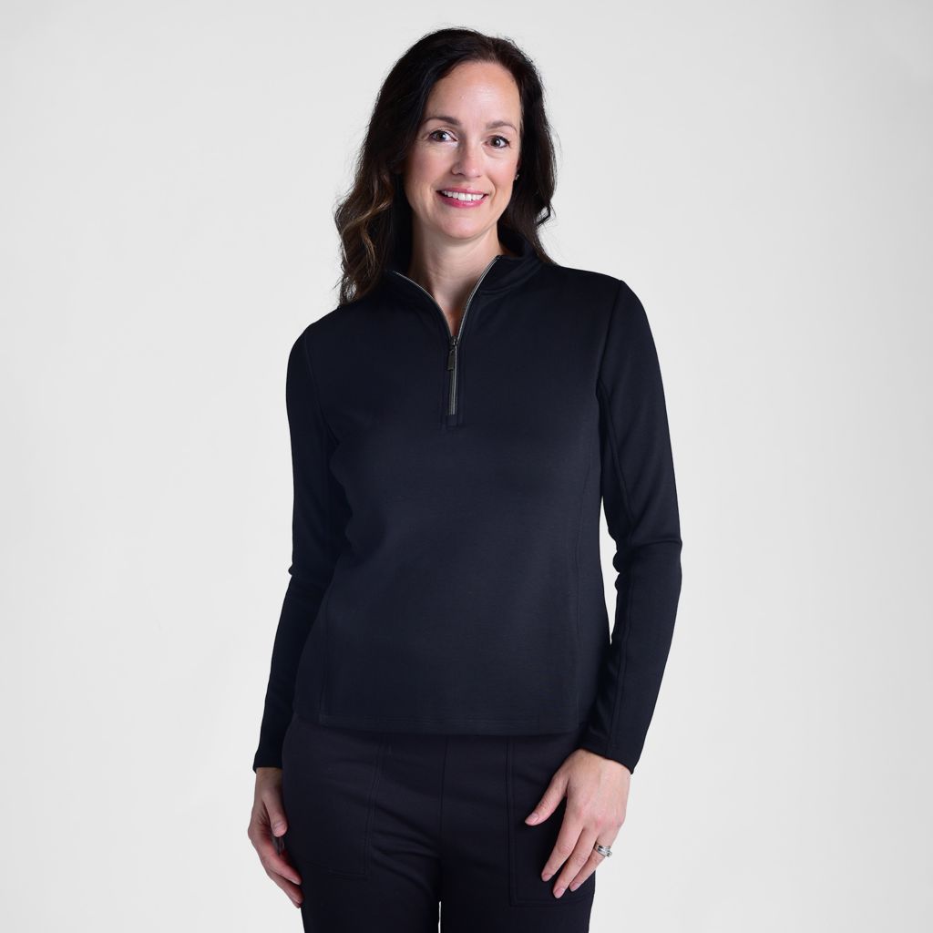 Relaxed Restyled Quarter Zip Mock Neck Top