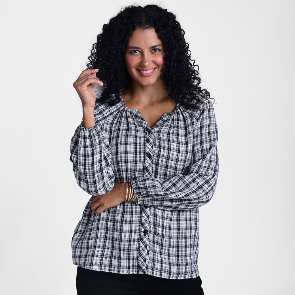 Lightweight Plaid Long Sleeve Blouse