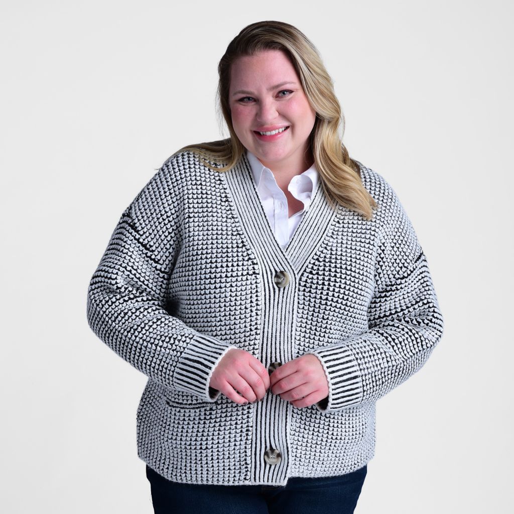 Black White Buttoned Up Detail Women