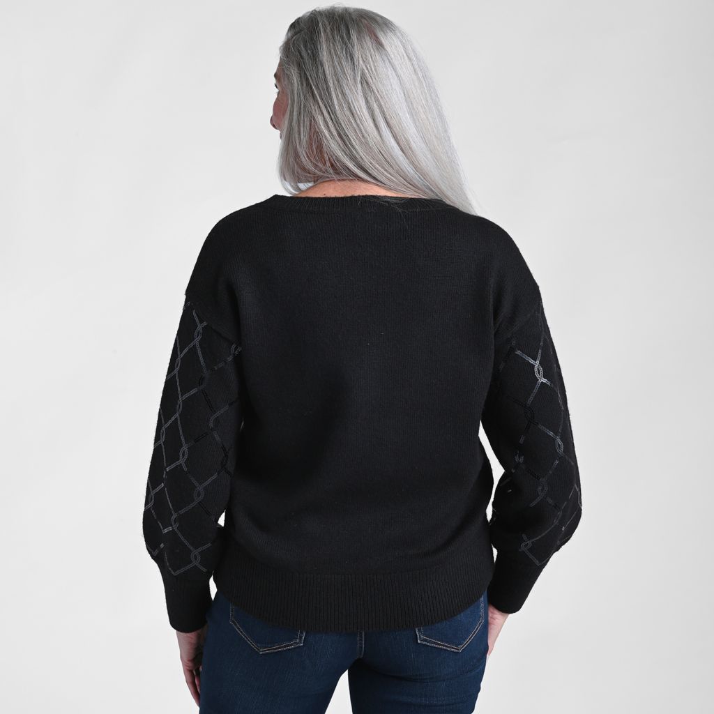 Allover Sequin Patterned Boatneck Sweater