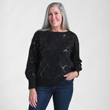 Allover Sequin Patterned Boatneck Sweater