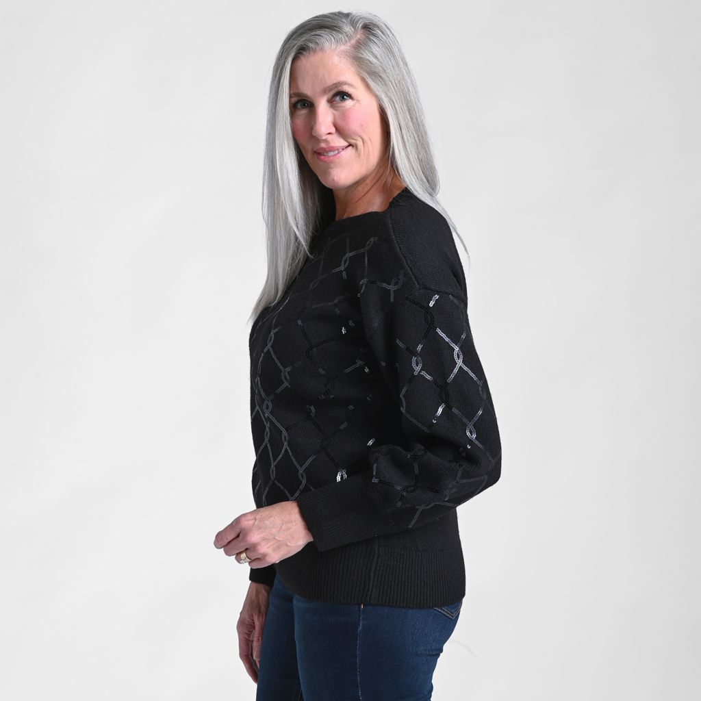 Allover Sequin Patterned Boatneck Sweater