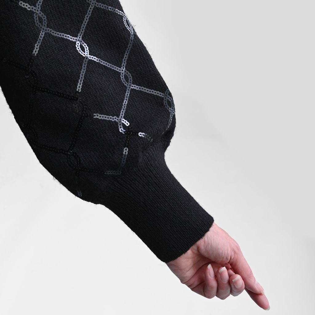 Allover Sequin Patterned Boatneck Sweater