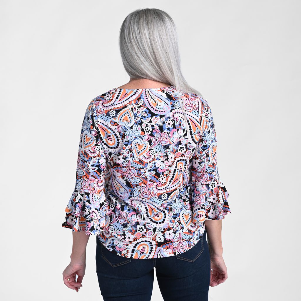 Printed Double Ruffle Sleeve Top