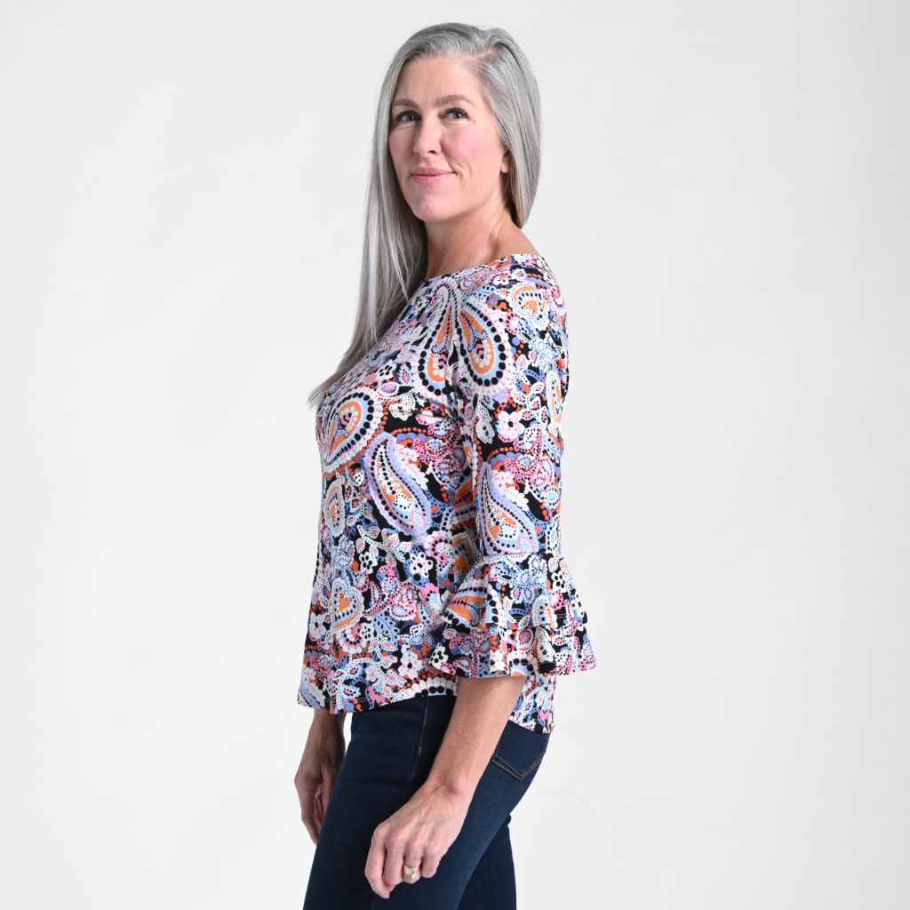 Printed Double Ruffle Sleeve Top