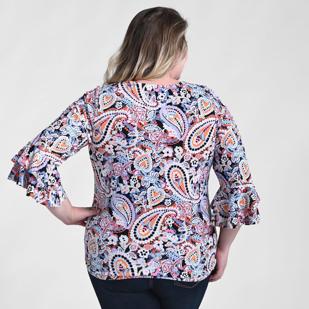 Printed Double Ruffle Sleeve Top
