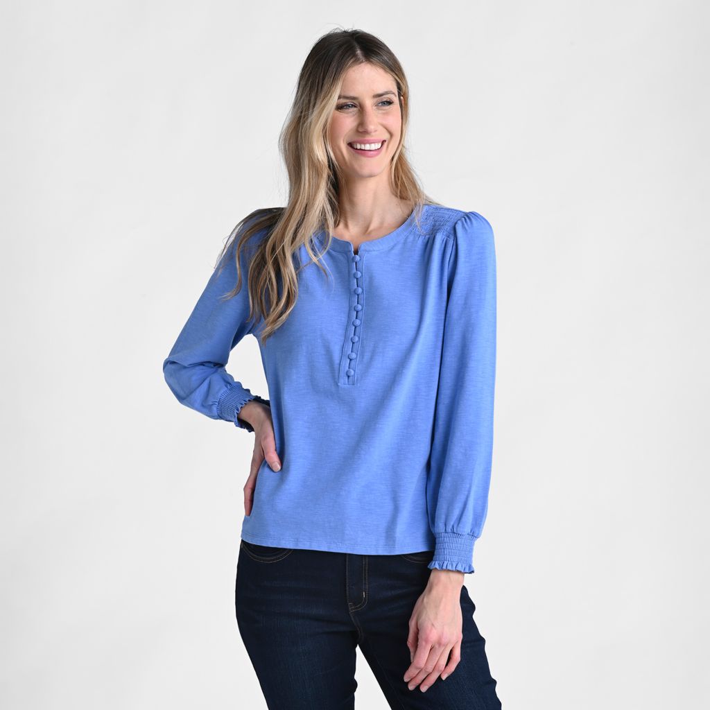 Shirring Detail Long Sleeve Top Christopher & Banks