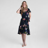 Printed Faux Wrap Ruffle Hem Dress