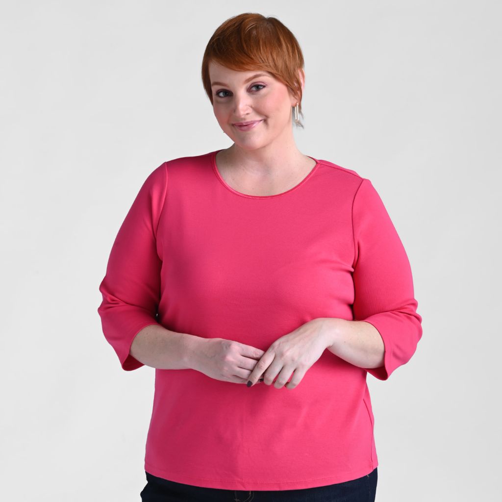 3/4 Sleeve Satin Trim Plus Size Perfect Tee
