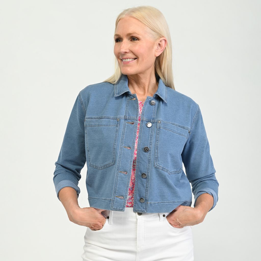 Button Front French Terry Denim Jacket