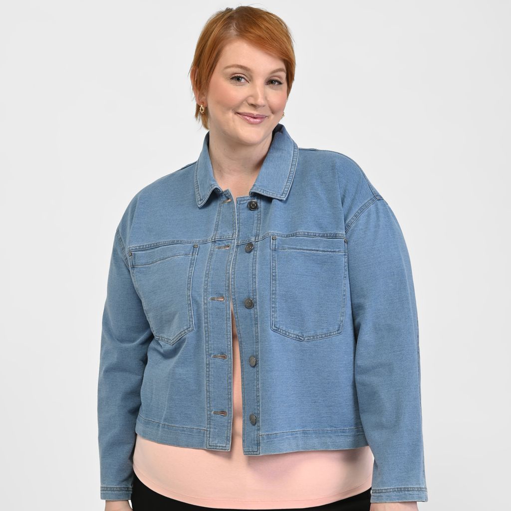 Button Front French Terry Denim Jacket