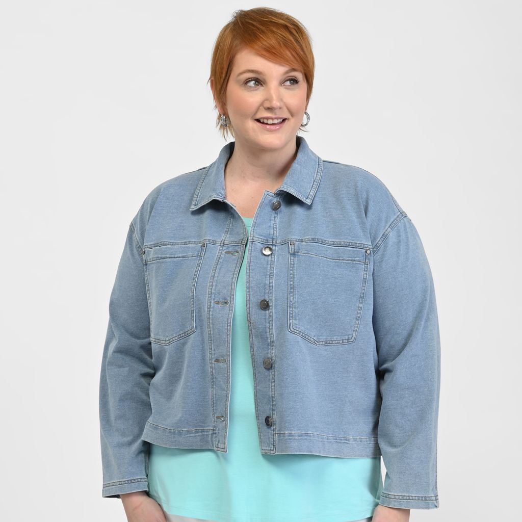 Button Front French Terry Denim Jacket