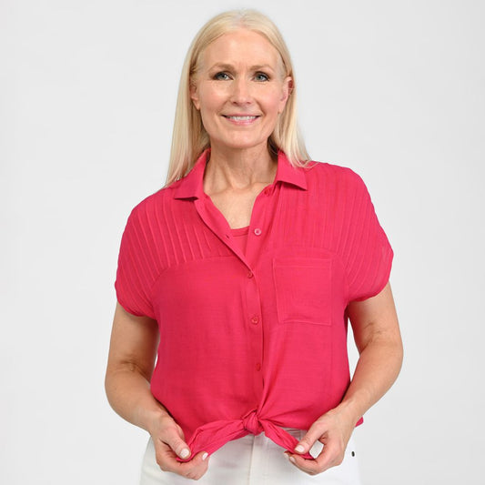 Tie Detail Dolman Sleeve Button Up Shirt