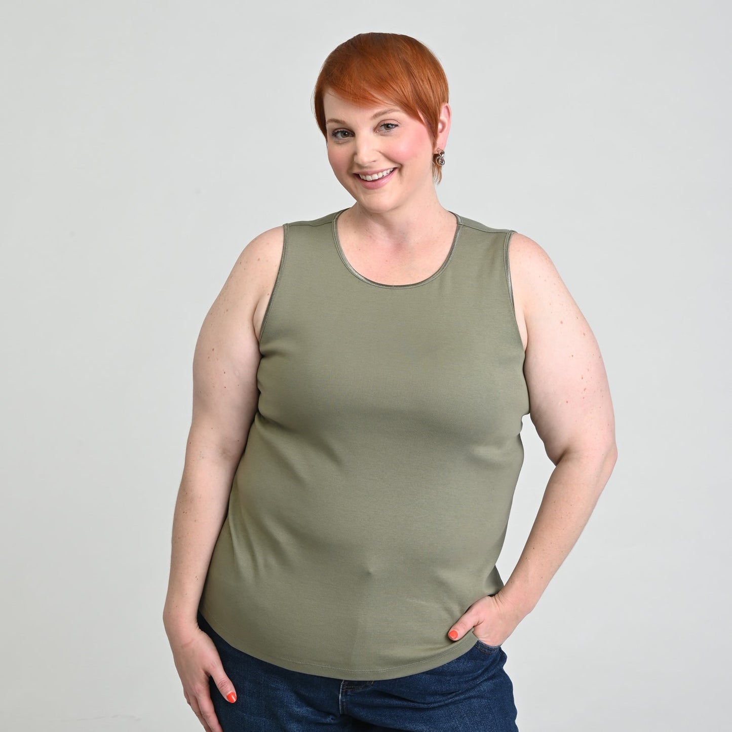 Sleeveless Crew Neck Satin Trim Perfect Tank