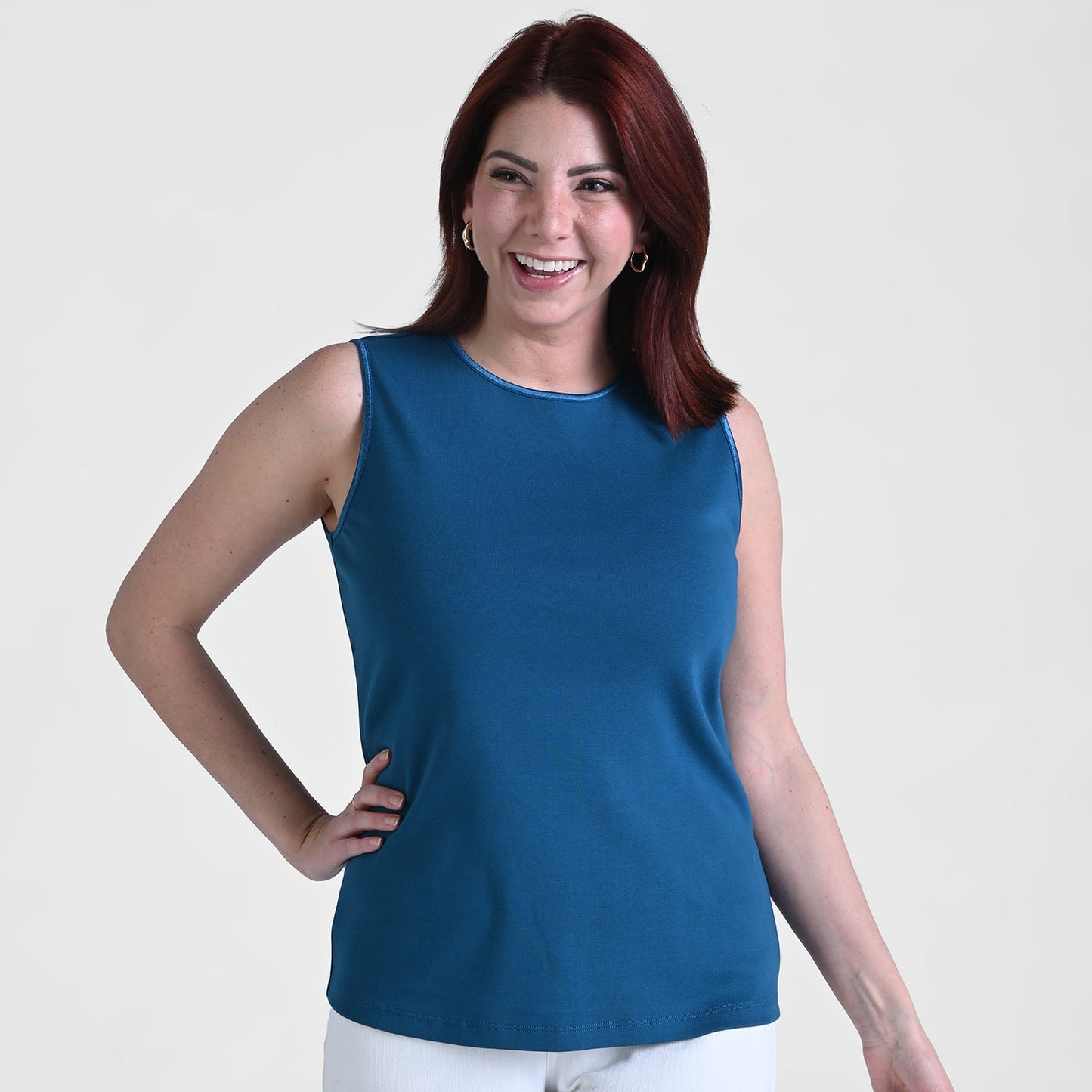 Sleeveless Crew Neck Satin Trim Missy Perfect Tank