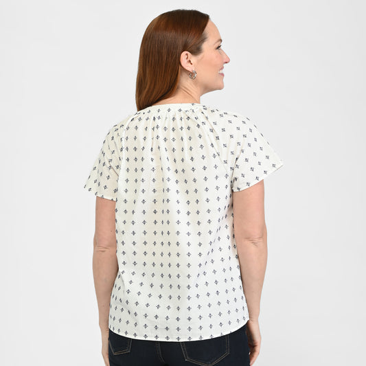 Dobby Cap Sleeve Split Neck Top back missy image