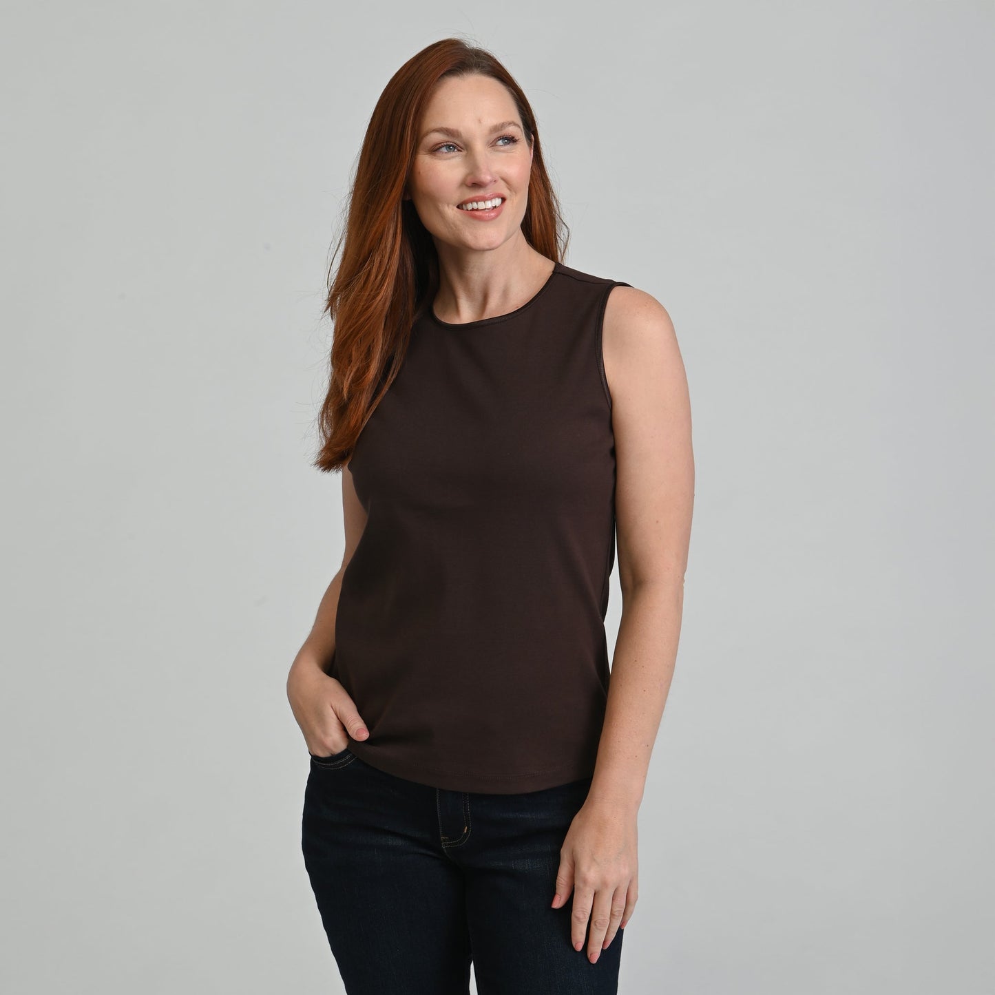 Sleeveless Crew Neck Satin Trim Petite Perfect Tank