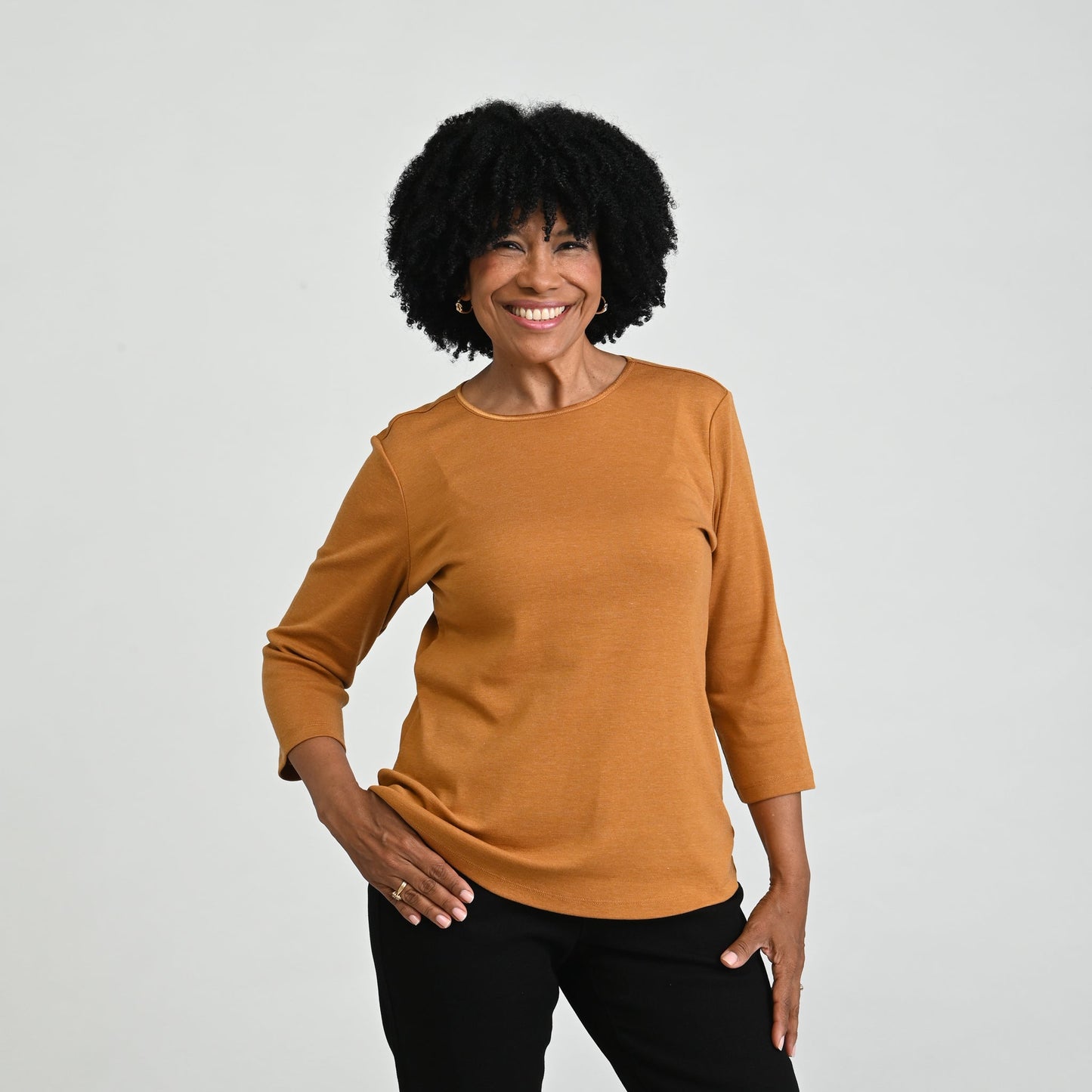 3/4 Sleeve Heathered Satin Trim Plus Perfect Tee