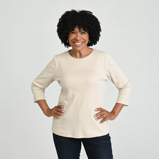 3/4 Sleeve Heathered Satin Trim Plus Perfect Tee