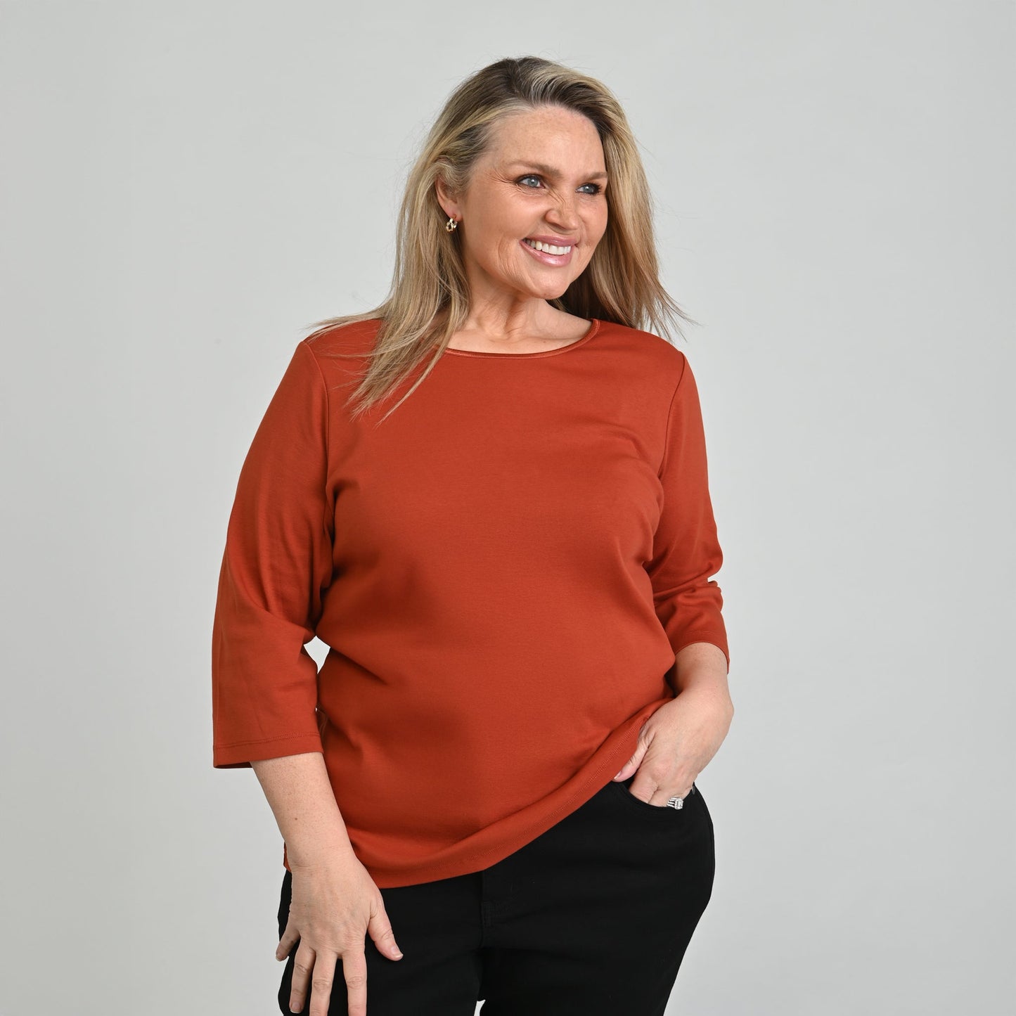 3/4 Sleeve Satin Trim Plus Size Perfect Tee