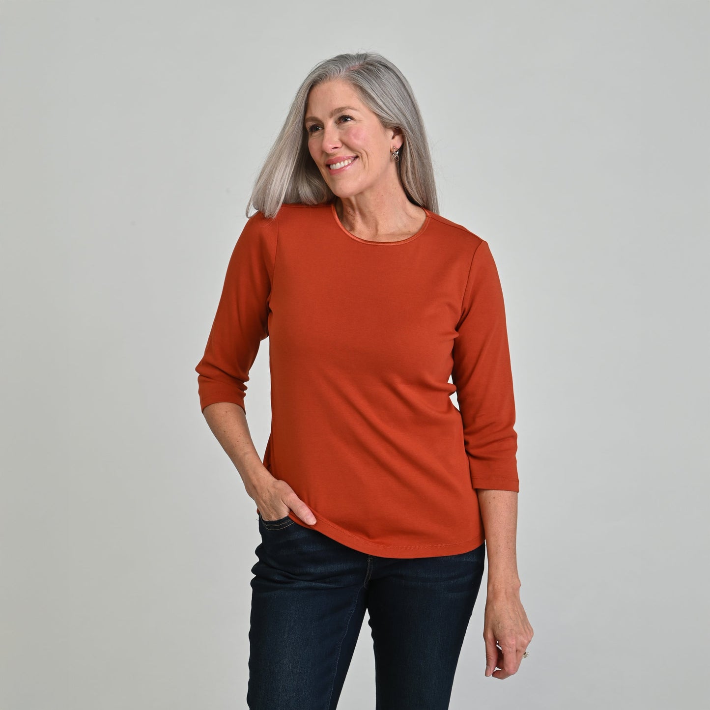3/4 Sleeve Satin Trim Petite Perfect Tee