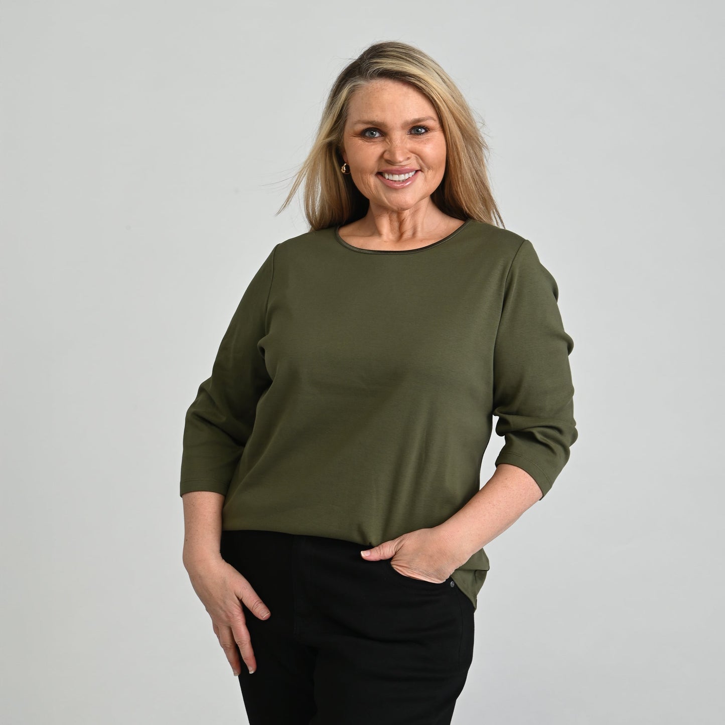 3/4 Sleeve Satin Trim Plus Size Perfect Tee