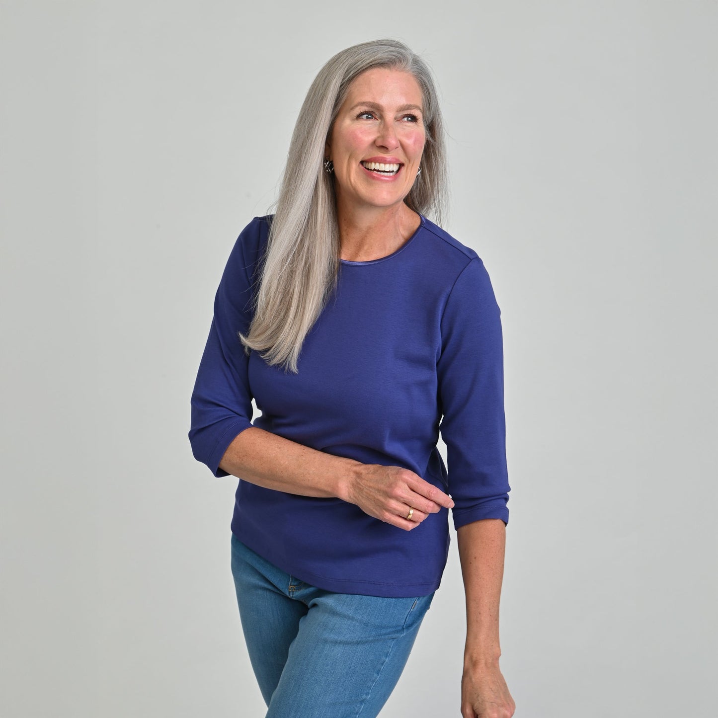 3/4 Sleeve Satin Trim Plus Size Perfect Tee