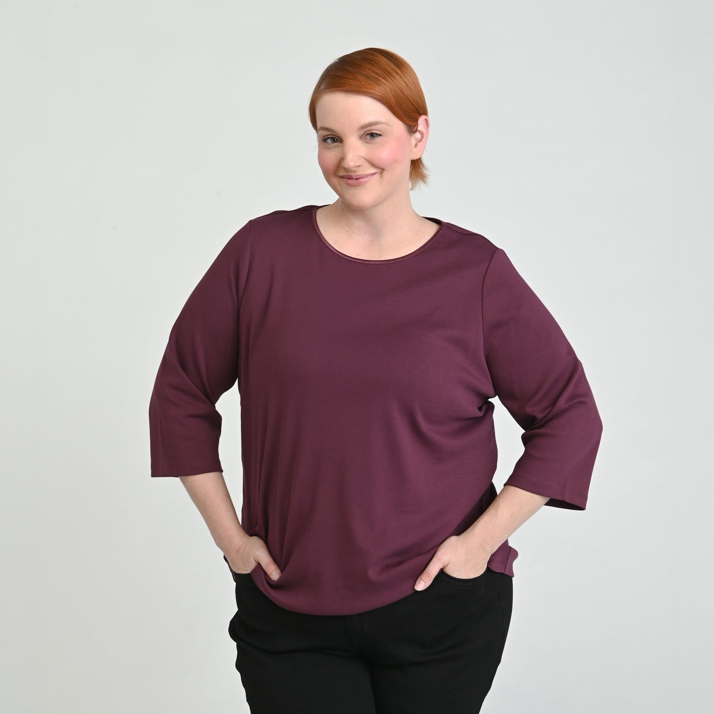 3/4 Sleeve Satin Trim Plus Size Perfect Tee