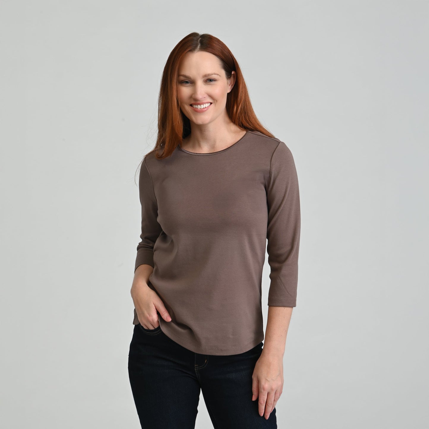 3/4 Sleeve Satin Trim Plus Size Perfect Tee