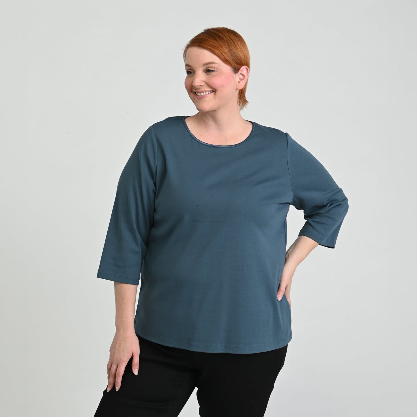 3/4 Sleeve Satin Trim Plus Size Perfect Tee