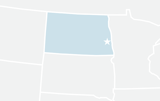 Map of North Dakota with a highlighted area in light blue