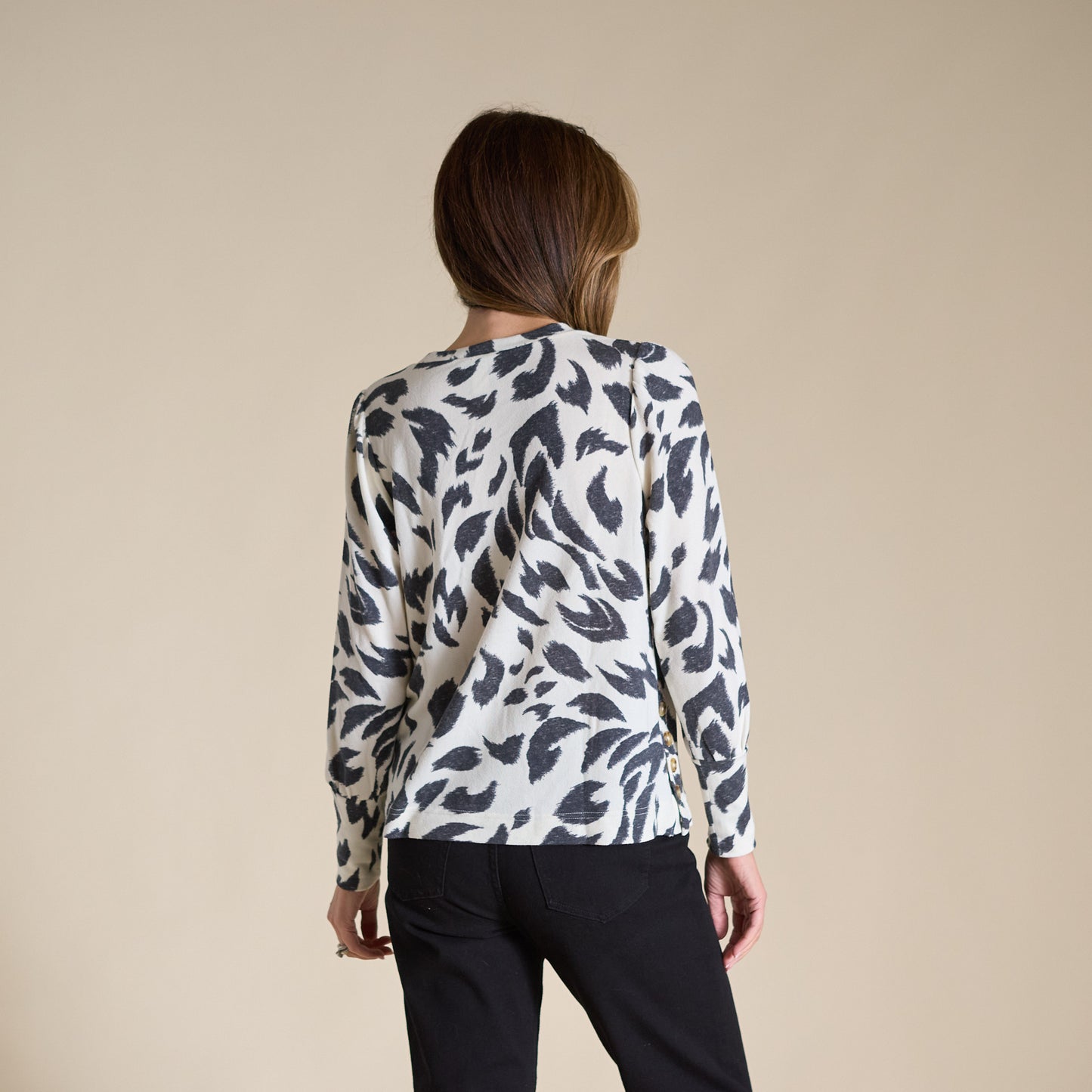 Abstract Printed Button Side Long Sleeve Top