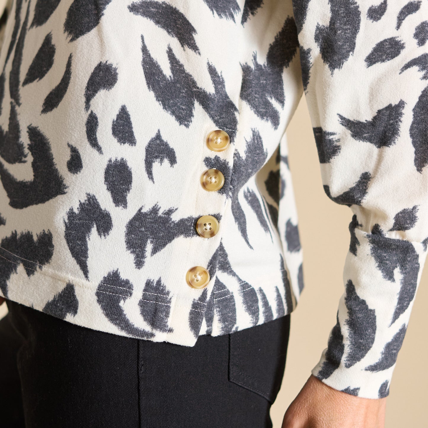Abstract Printed Button Side Long Sleeve Top