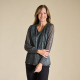 Bodre V Neck Shirred Sleeve Blouse