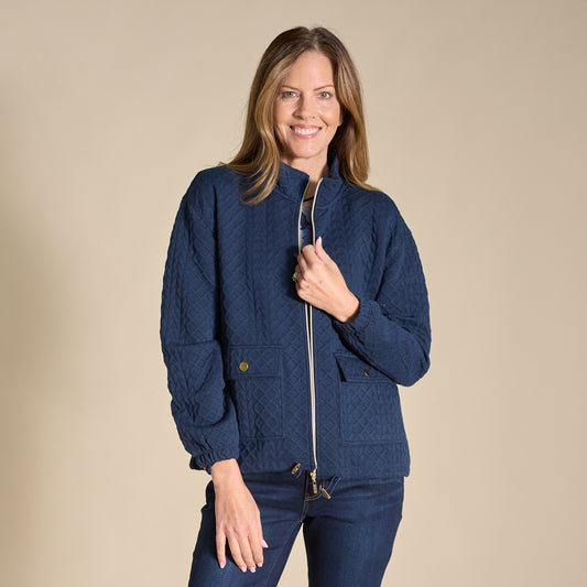Relaxed Restyled Quilted Jacquard Zip Front Jacket