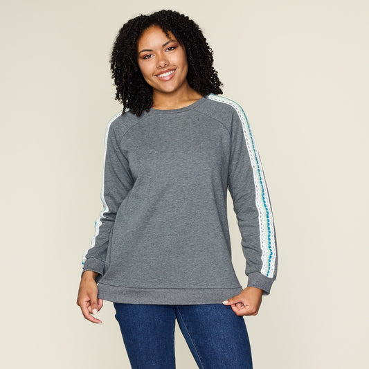 Relaxed Restyled Crochet Sleeve Detail Sweatshirt