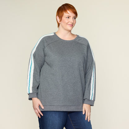 Relaxed Restyled Crochet Sleeve Detail Sweatshirt