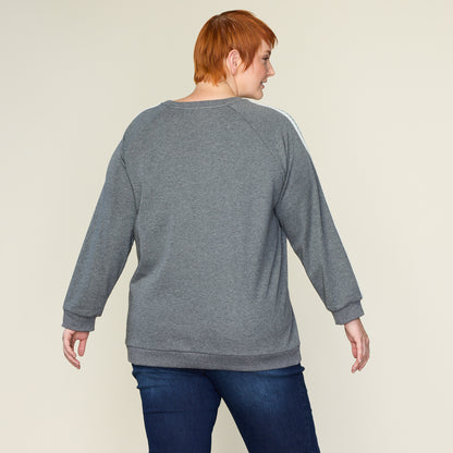 Relaxed Restyled Crochet Sleeve Detail Sweatshirt