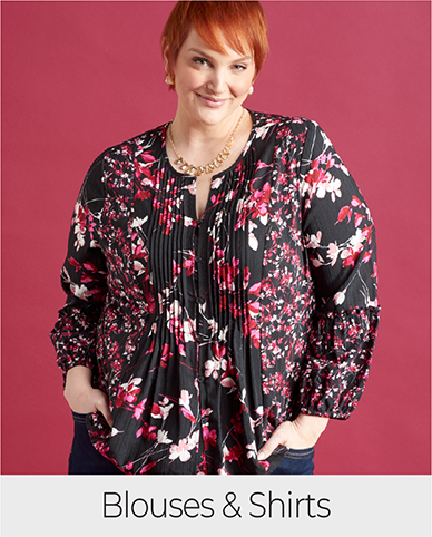 Explore our blouses and shirts! Featuring a botanical floral print blouse.