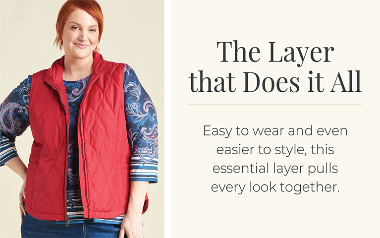 The Layer that Does it All: Easy to wear and even easier to style, this essential layer pulls every look together. Featuring a red and brown quilted vest!