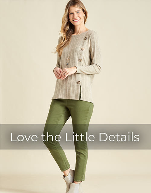 Love the Little Details. Featuring a brown rib knit tee!