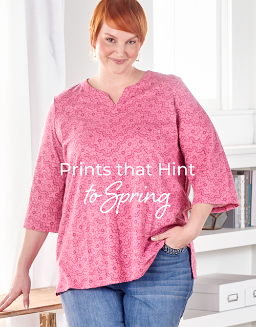 Prints that Hint to Spring. Featuring a pink tonal lace print top!