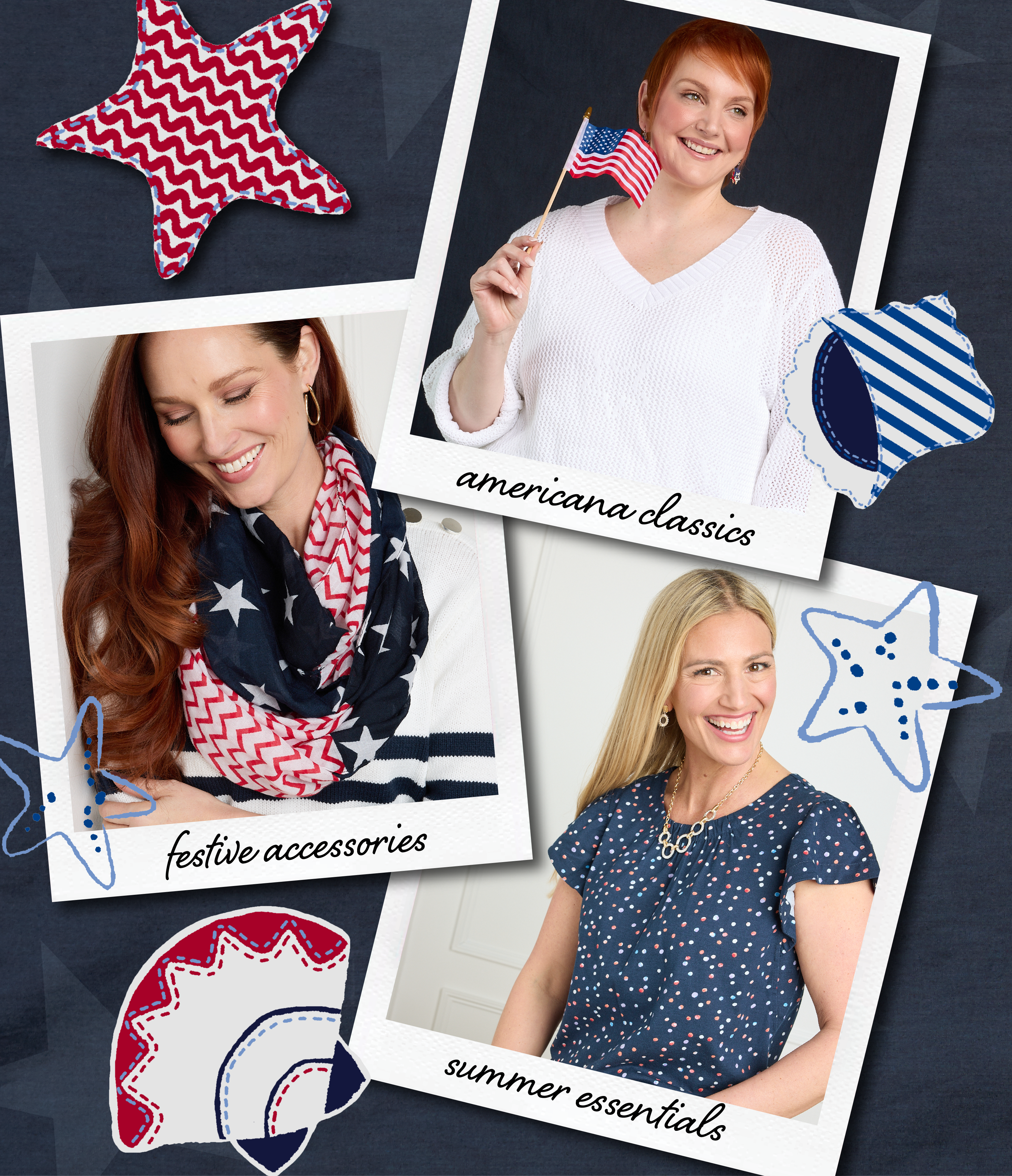 Explore our new arrivals! Featuring festive americana tops and accessories.